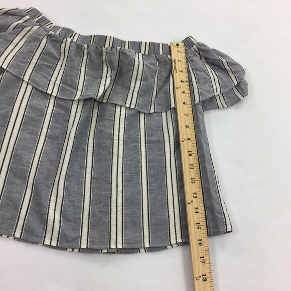 Everly Off The Shoulder Ruffle Striped Top Size Small Blue Gray White Blouse S - Picture 6 of 6
